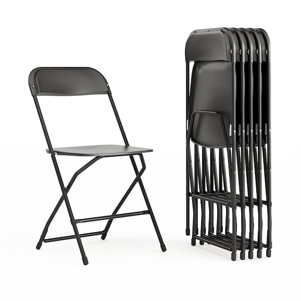 Flash Furniture Hercules Series Plastic Folding Chair Black - 6 LB Weight Capacity Comfortable Event Chair-Lightweight Folding Chair, PK6 6-LE-L-3-BK-GG - main